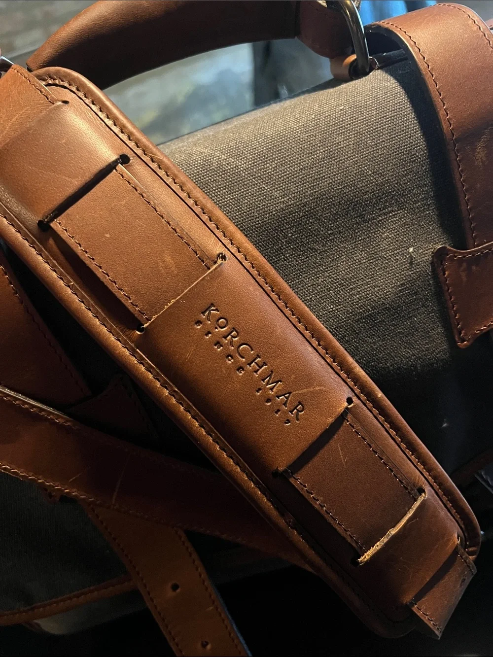Korchmar “ Garfield” waxed canvas briefcase.